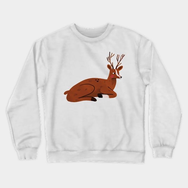 Deer Painting Hand Drawn Crewneck Sweatshirt by Mako Design 